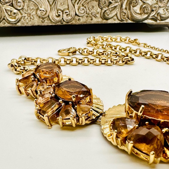 🔥 Vintage Monet Topaz Crystal Deco Necklace - Picture 3 of 17